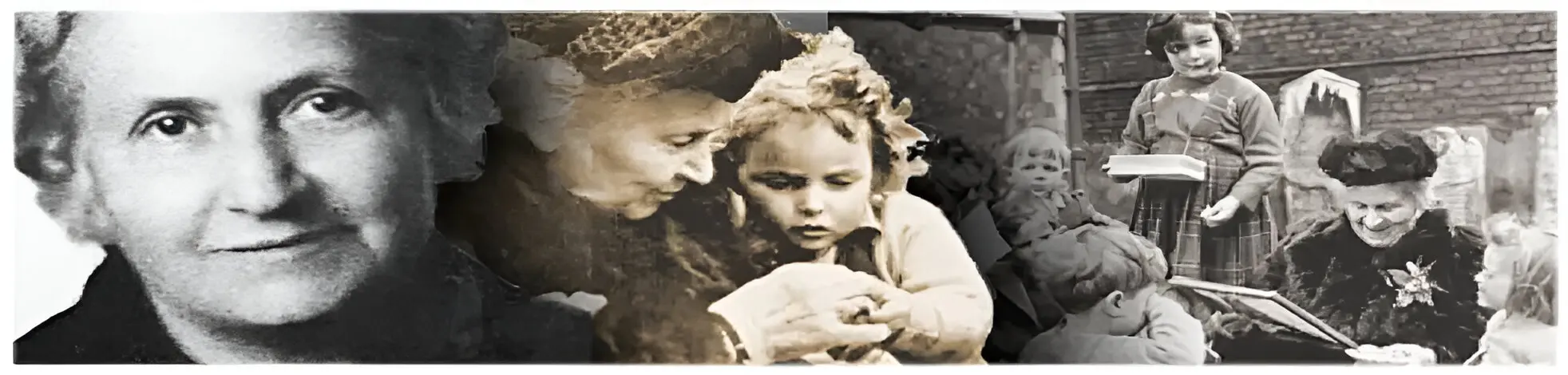 Historic images of women and children interacting.